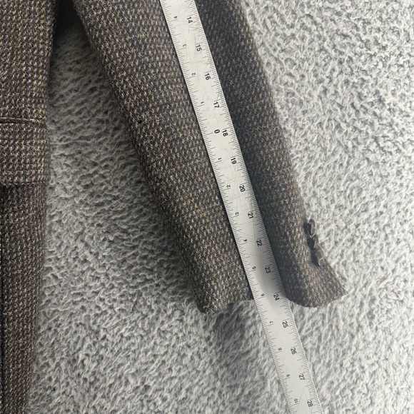 VINTAGE‎ Tweed Jacket Mens 42L Brown Herringbone Wool 2 Button Sport Coat Retro - Picture 13 of 16